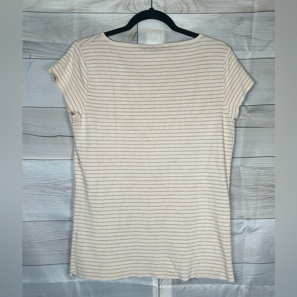 Alex Marie Square Neckline, Cream/Stripe, Ribbed Sweater. Size Large. - Picture 2 of 8
